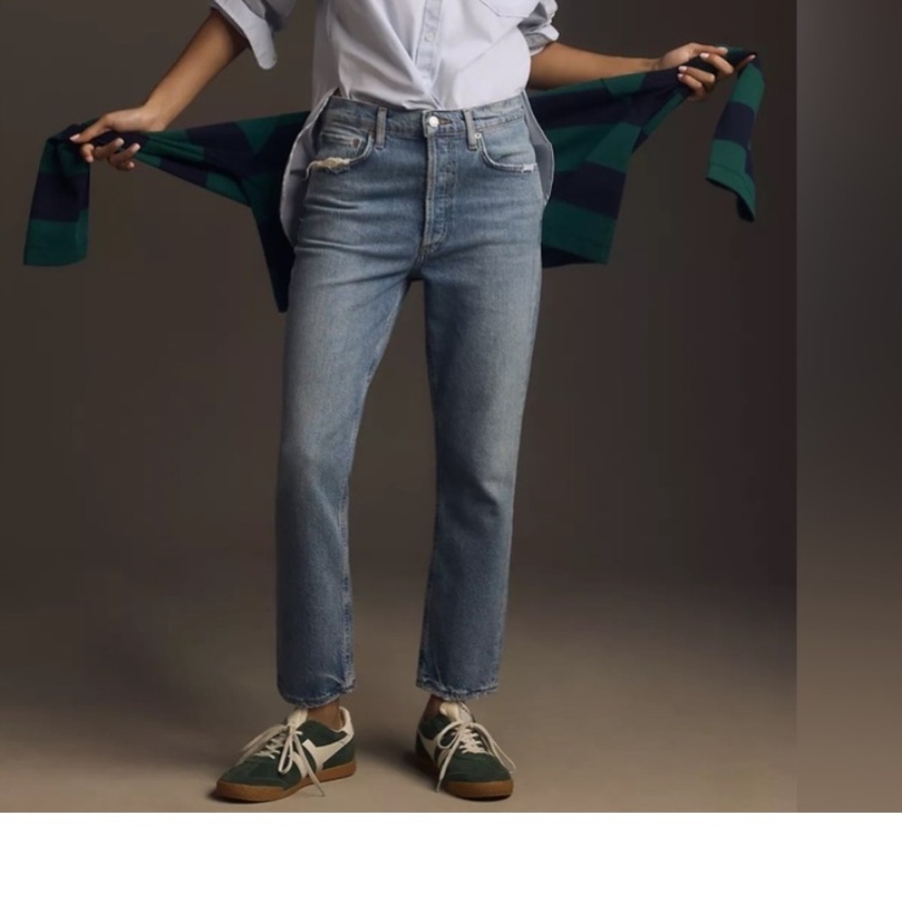 AGOLDE Riley High Rise Button Fly Distressed Jeans